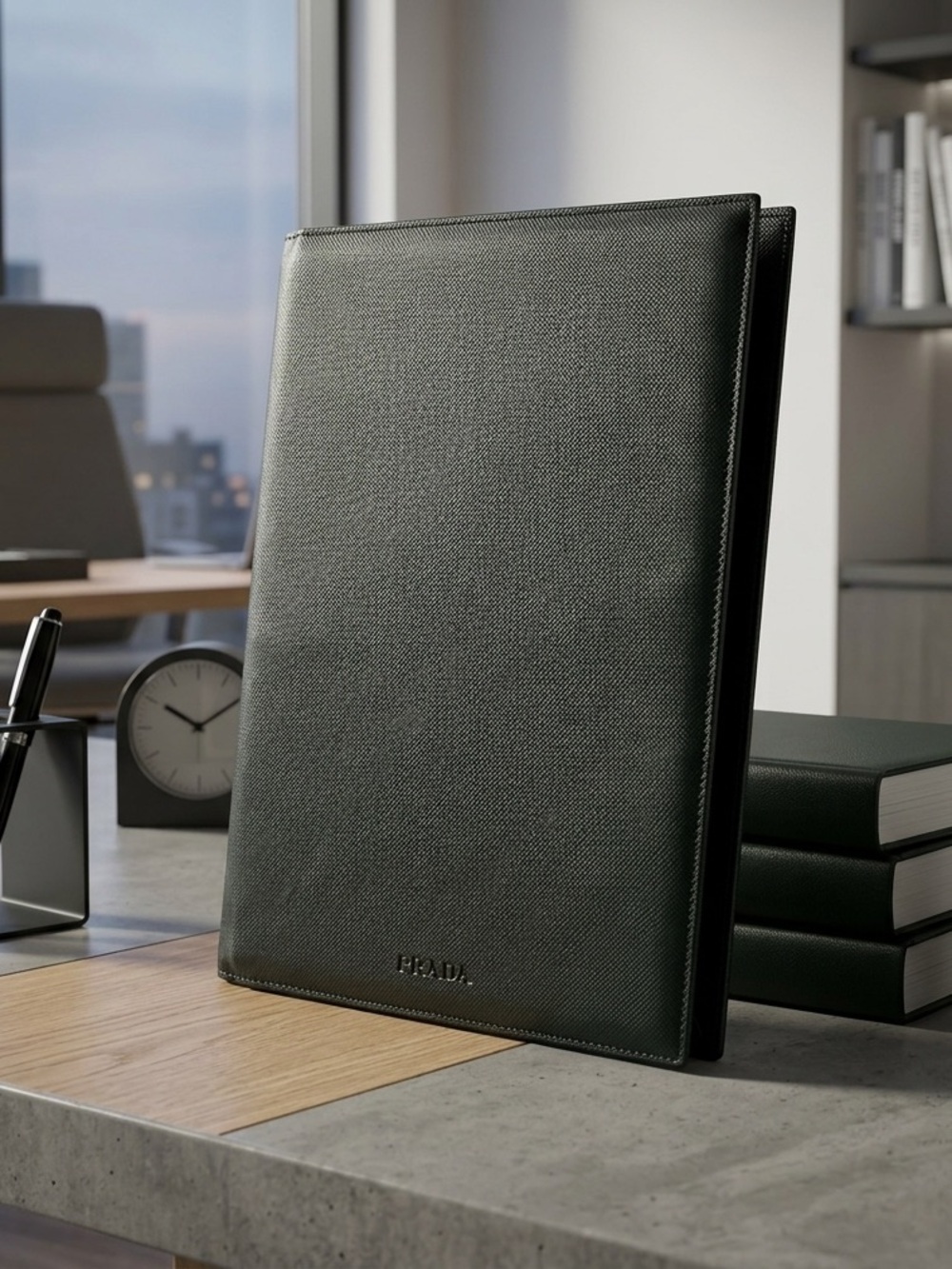 Prada Black Leather Home Office Planner